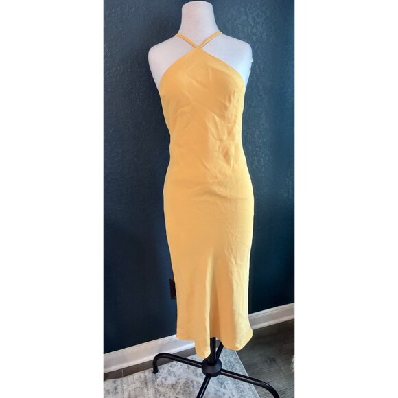 Amanda Uprichard Revolve Yellow Bows Back Midi Melonie Dress Sz Small - Picture 1 of 7